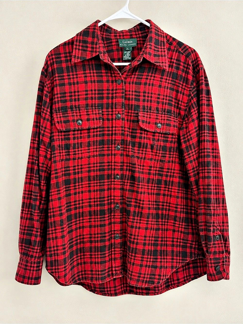 Lauren Ralph Lauren Red Black Plaid Flannel Button Down Shirt Women’s Large